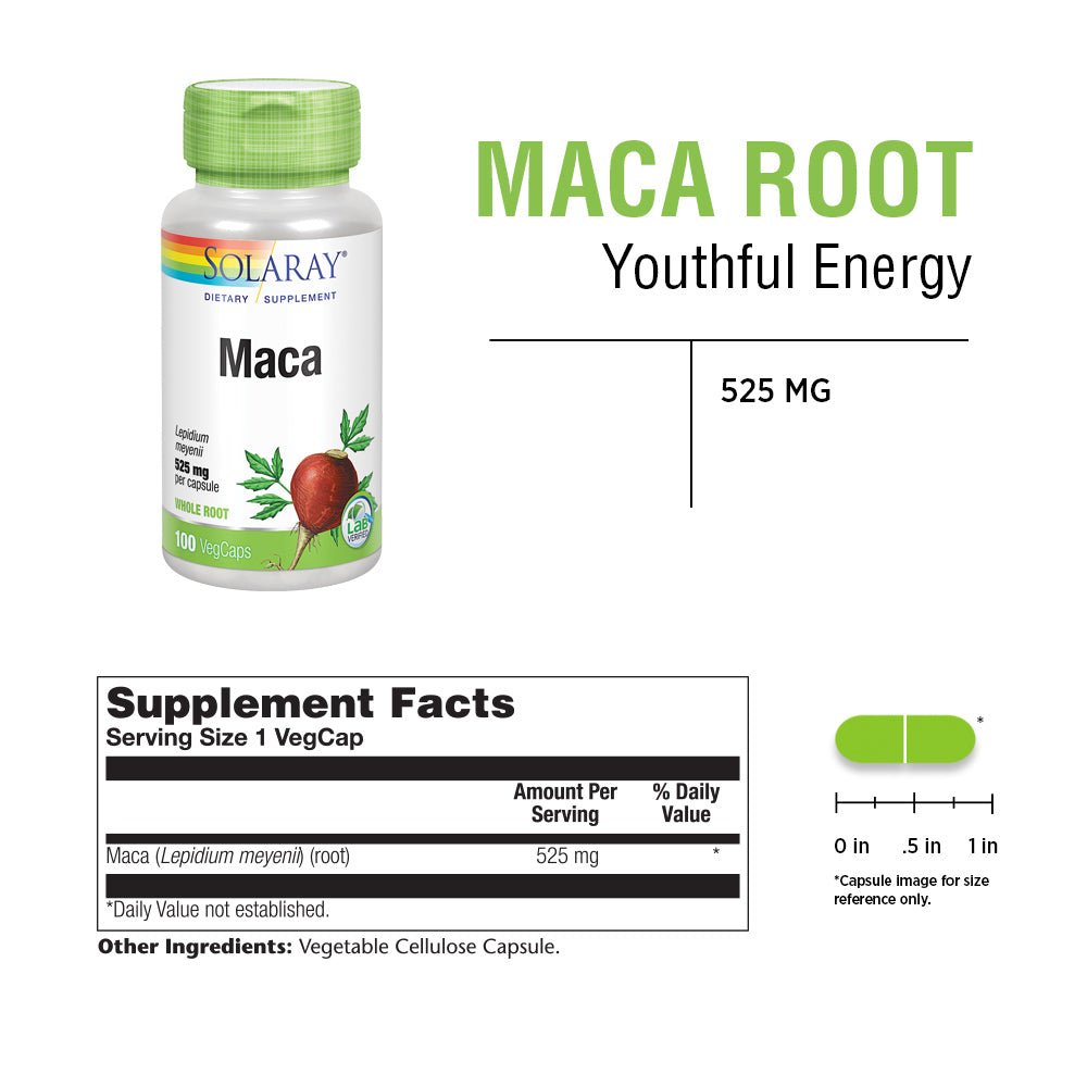 Solaray Maca Root 525 mg | Healthy Balance, Energy, Vitality & Libido Support | Non-GMO, Vegan | 100 VegCaps