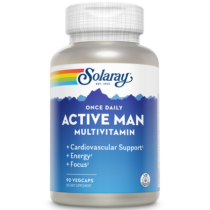 Solaray Once Daily Active Man Multivitamin & Mineral, Multivitamin for Cardiovascular, Support, Energy & Focus, Digestive Enzyme Blend, Amino Acids and Whole Food Base, 90 Servings, 90 VegCaps