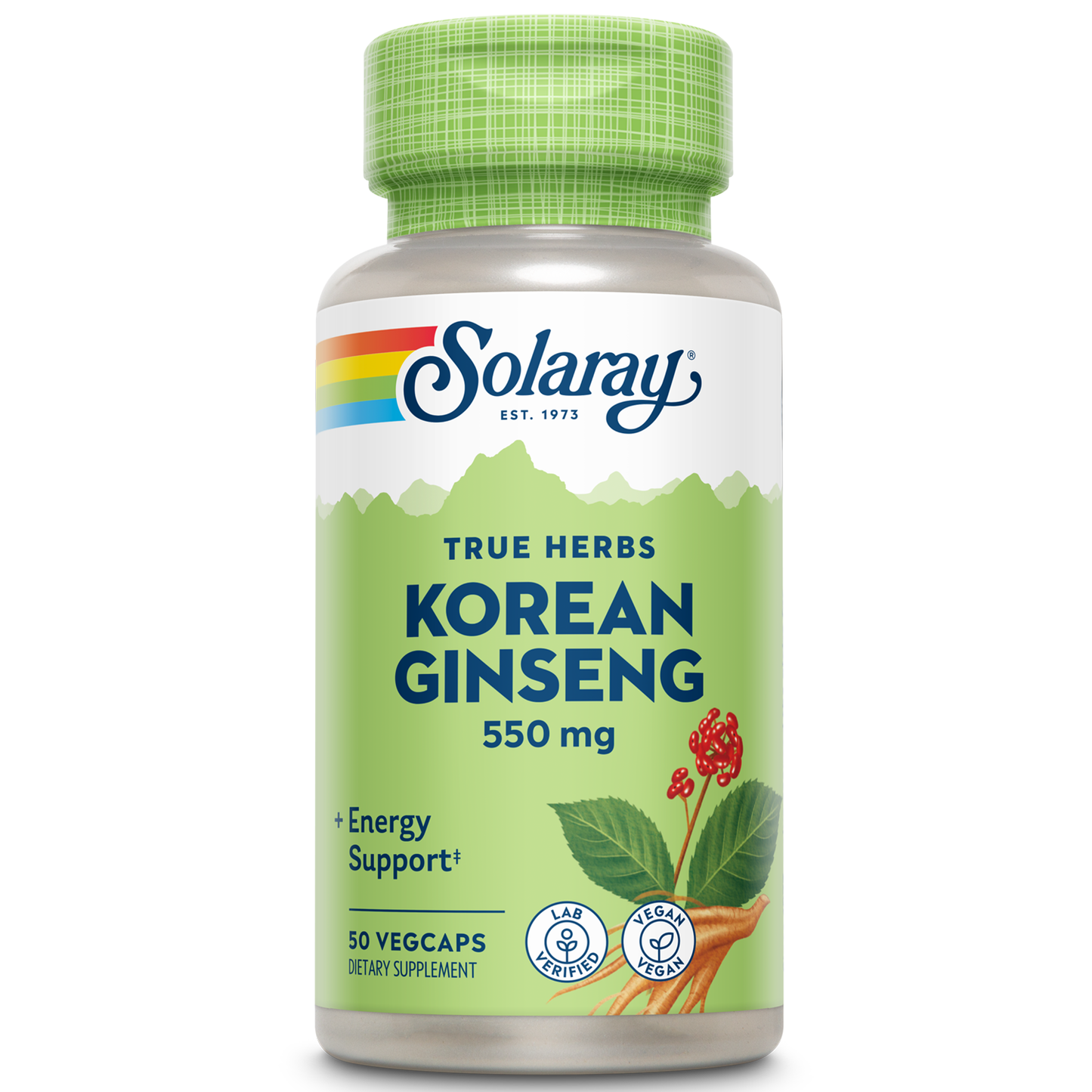 Solaray Korean Ginseng 550 mg - Ginseng Root - Stress, Physical Endurance and Energy Supplements - Non-GMO, Vegan, Lab Verified - 50 Servings, 50 VegCaps