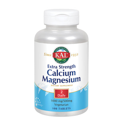 KAL Extra Strength Calcium Magnesium | 1000mg/500mg | Healthy Bones, Teeth, Nerve & Muscle Support | Rapid Disintegration | Vegetarian | 100 Tablets