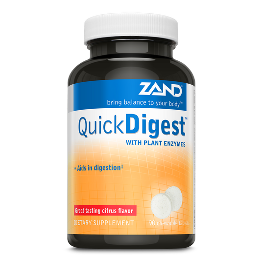 Zand Quick Digest with Plant Enzymes | Healthy Digestion Support w/ Lipase, Cellulase, Amylase, Papain, Bromelain, Papaya & Calcium | 90 Chewables