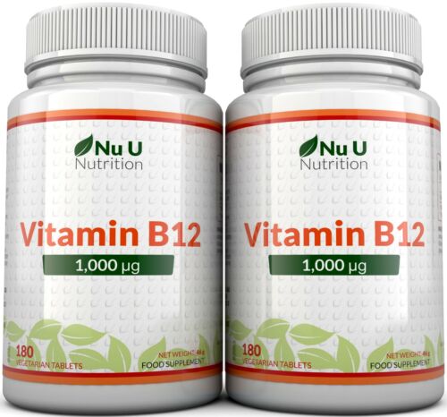 Vitamin B12 1000g High Strength 2 Bottles B12 Methylcobalamin 180 Veg Tablets