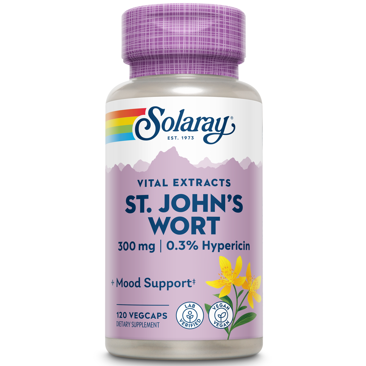 Solaray St John’s Wort Aerial Extract 300 mg, 0.3% Hypericin, Mood & Brain Health Support, Vegan & Lab Verified for Quality, 120 Servings, 120 VegCaps