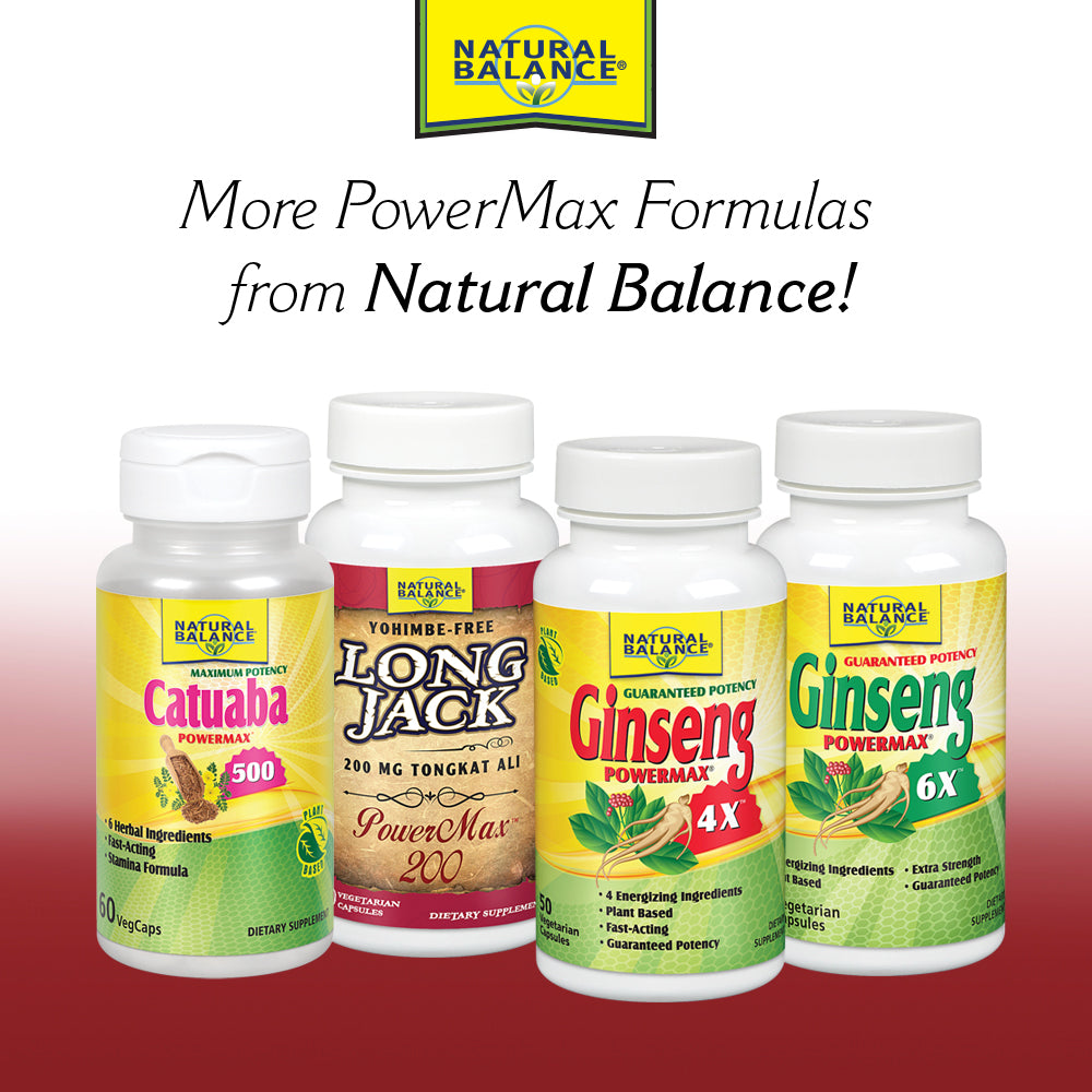 Natural Balance Yohimbe PowerMax 2000 | Maximum Strength Formula w/ Pure Yohimbe Bark | Sexual Energy & Virility Supplement | 50 VegCaps, 25 Serv.
