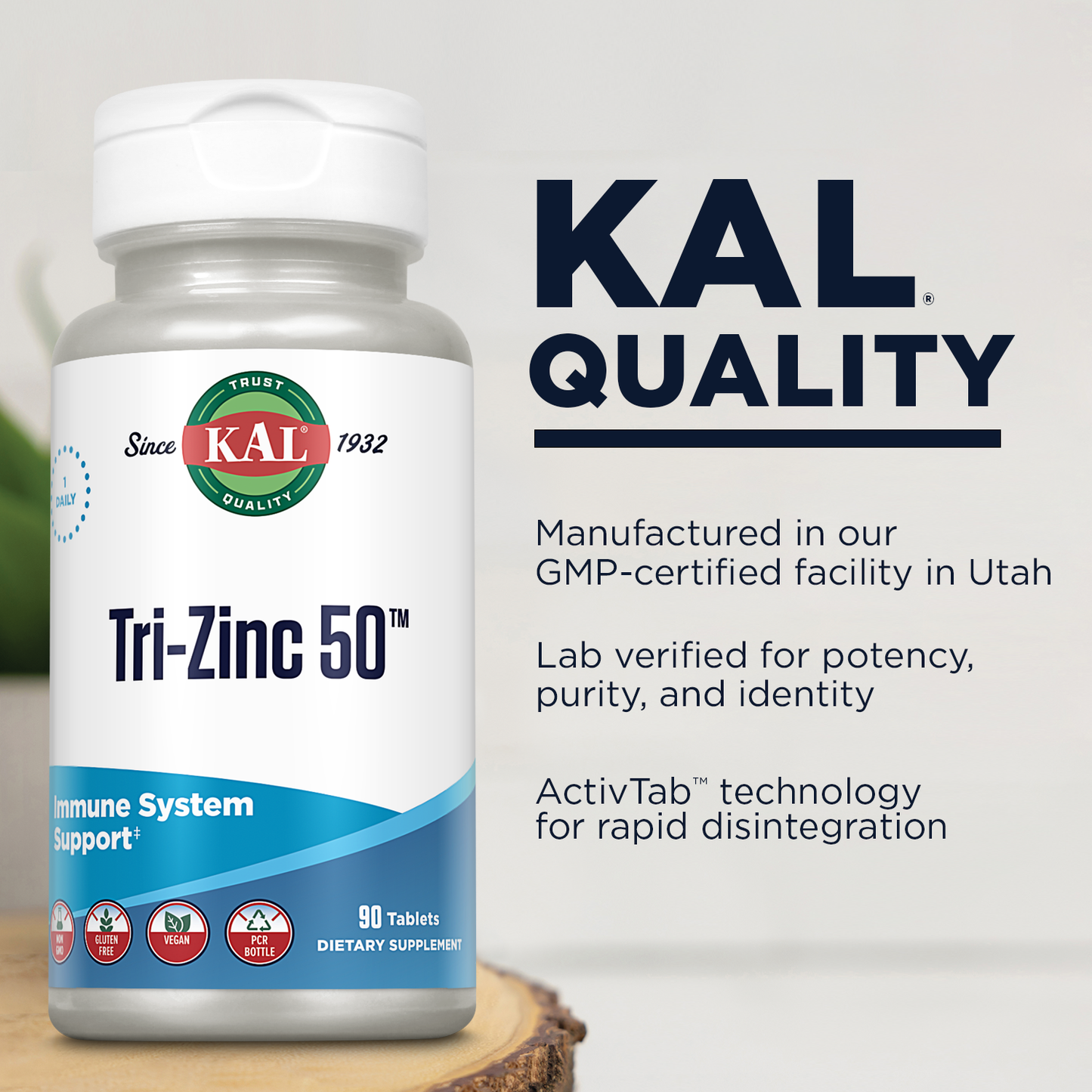 KAL Tri Zinc 50mg w/ Zinc Citrate, Zinc Amino Acid Chelate and Zinc Picolinate, Healthy Metabolism and Immune Support Supplement, Vegan, Gluten Free, Non-GMO, 60-Day Guarantee, 90 Servings, 90 Tablets