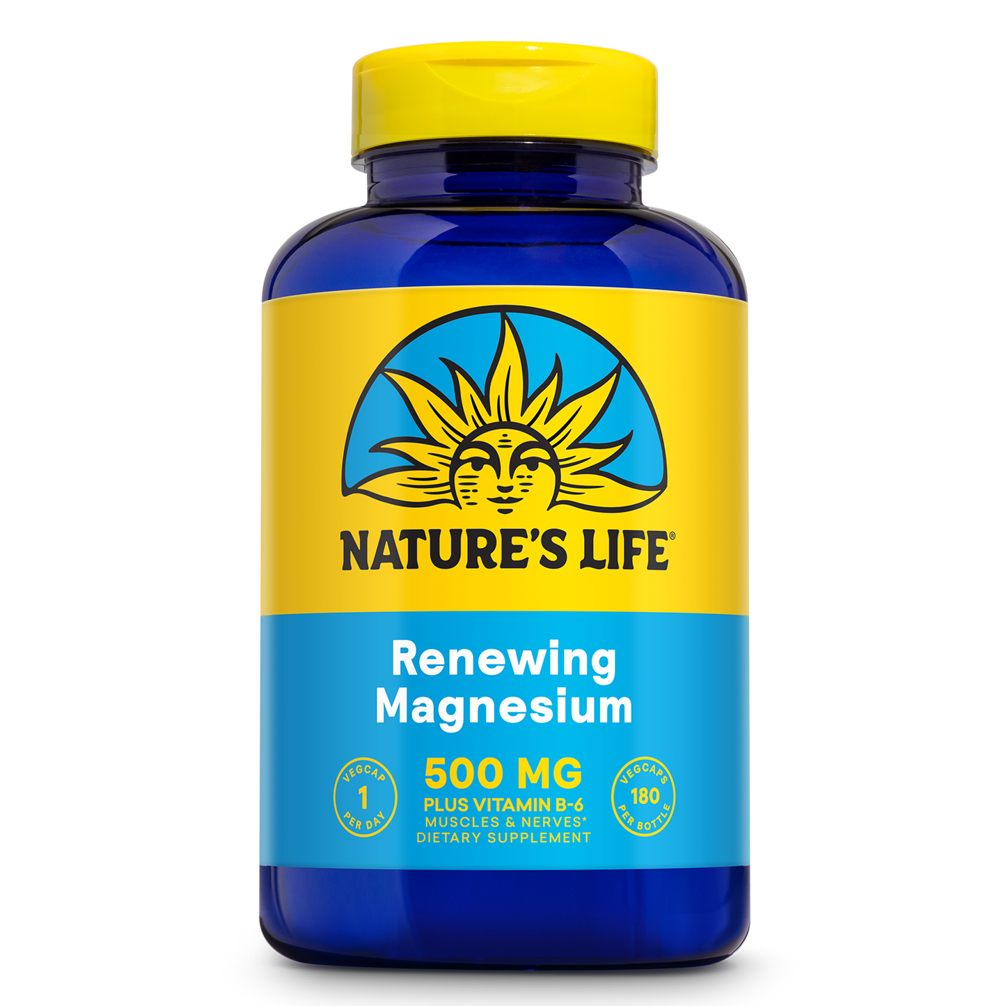 Nature’s Life Renewing Magnesium 500 mg - Magnesium Citrate, Magnesium Malate, Magnesium Oxide Plus Vitamin B-6 - Muscles and Nerves Support - Lab Verified (180 Servings, 180 VegCaps)