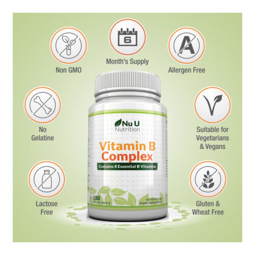 Vitamin B Complex 4 X Bottles 180 tablets - Contains all 8 B Vitamins in 1