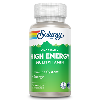 Solaray Once Daily High Energy Multivitamin, Iron Free, Immune System and Energy Support, Whole Food and Herb Base Ingredients, Men’s and Women’s Multi Vitamin (30 Servings, 30 VegCaps)