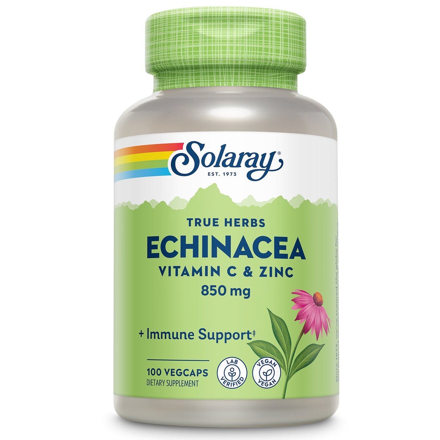 Solaray Echinacea w/ Vitamin C & Zinc 850mg Immune System Support W/ Bioflavonoids Non-GMO 100 VegCaps, 50 Serv.