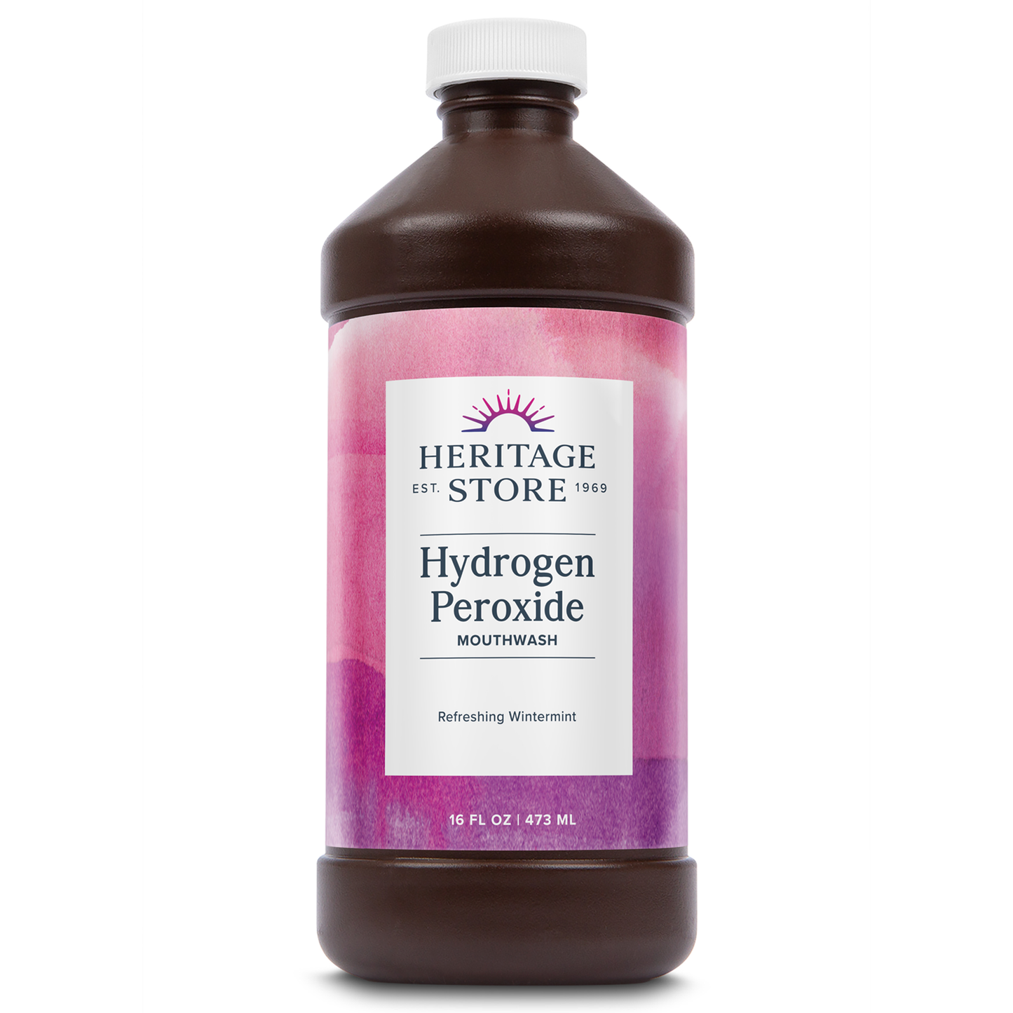 Heritage Store Hydrogen Peroxide Mouthwash, Oral Care with Refreshing Wintermint, Gentle Bubbling Action for Clean, Healthy Gums & a Fresh Mouth, Sweetened with Xylitol, Cool Mint Flavor, 16oz