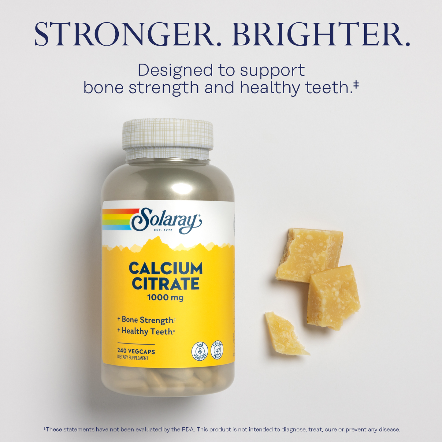 Solaray Calcium Citrate 1000mg, Chelated Calcium Supplement for Bone Strength, Healthy Teeth & Nerve, Muscle & Heart Function Support, Easy to Digest, 60-Day Guarantee, Vegan | 30 Servings | 120ct (240 Count (Pack of 1))