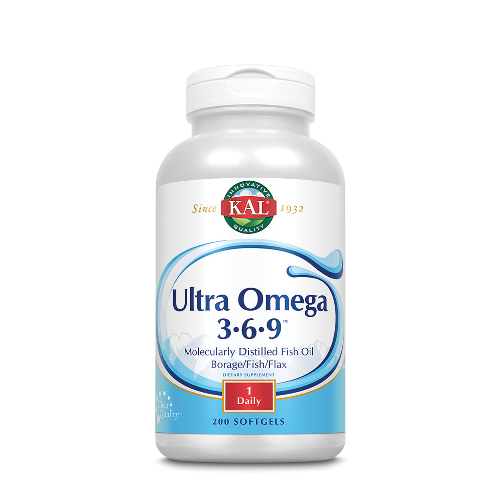 KAL Ultra Omega 3-6-9 1200mg | Fish Oil w/ Cold Pressed Flaxseed & Borage Oil | Skin, Hair, Heart, Memory