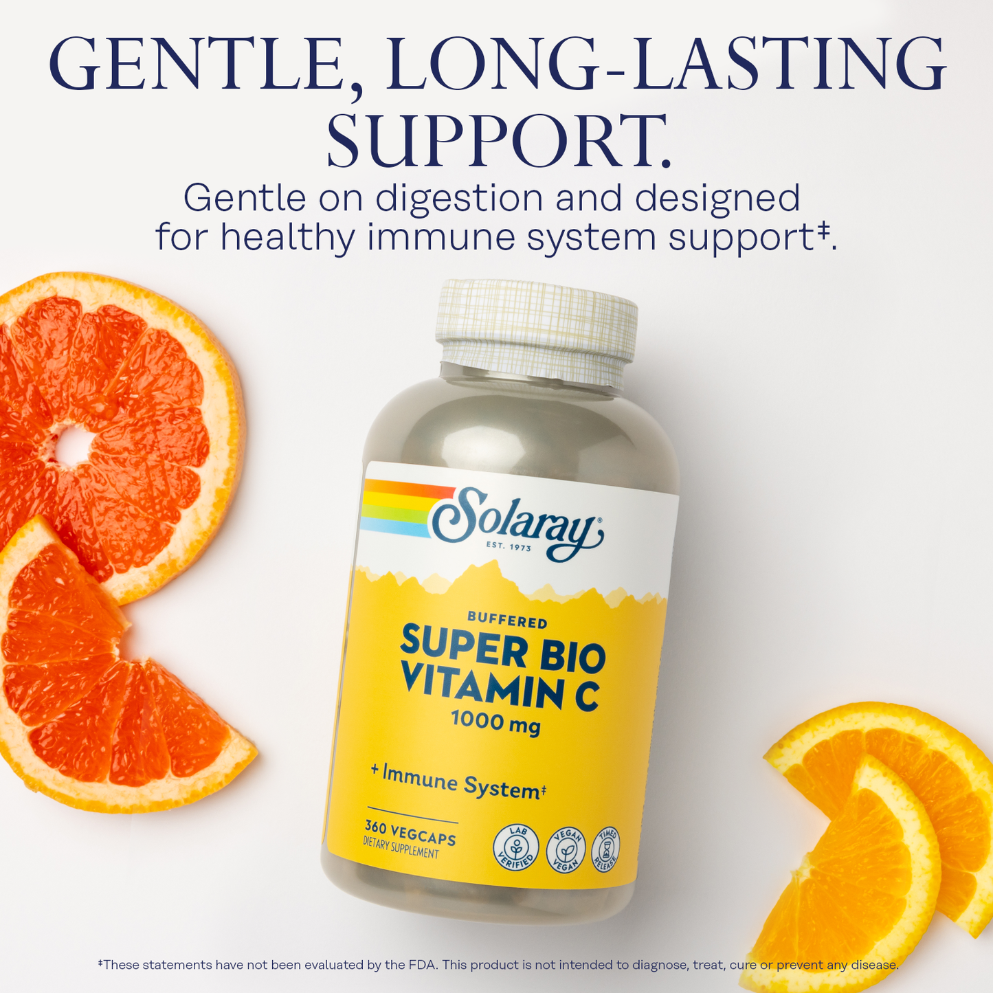 Solaray Super Bio C Buffered Vitamin C w/ Bioflavonoids, Timed-Release Formula for All-Day Immune Support, Gentle Digestion, 1000mg, 360 Ct.