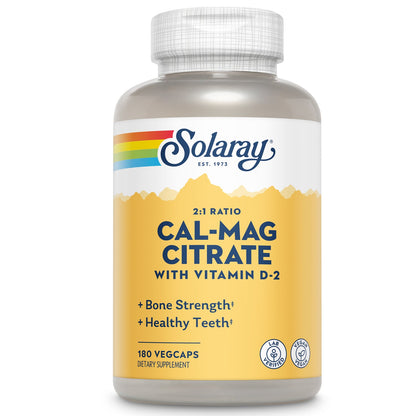 Solaray Calcium Magnesium Citrate 2:1 Ratio with Vitamin D2, Healthy Bone, Muscle & Nerve Support, 30 Serv, 180 VegCaps