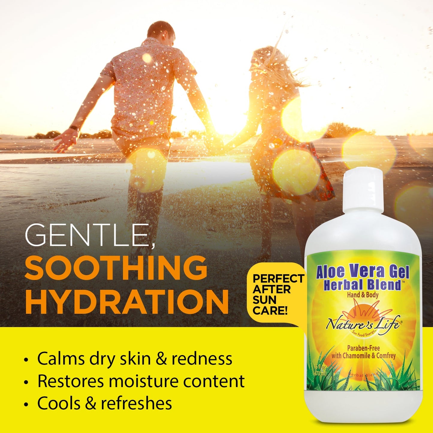 Natures Life Aloe Vera Gel Herbal Blend | Soothing Formula for Hand, Body & Sun Care | With Chamomile & Comfrey | 16oz
