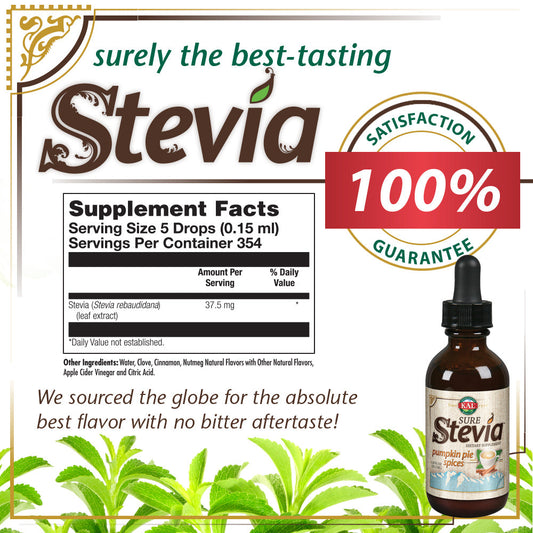 KAL Sure Stevia Drops, Low Carb, Zero Calorie Sweetener, Keto Friendly, Great Tasting Liquid Stevia, Low Glycemic, 60-Day Money Back Guarantee (Pumpkin Spice)