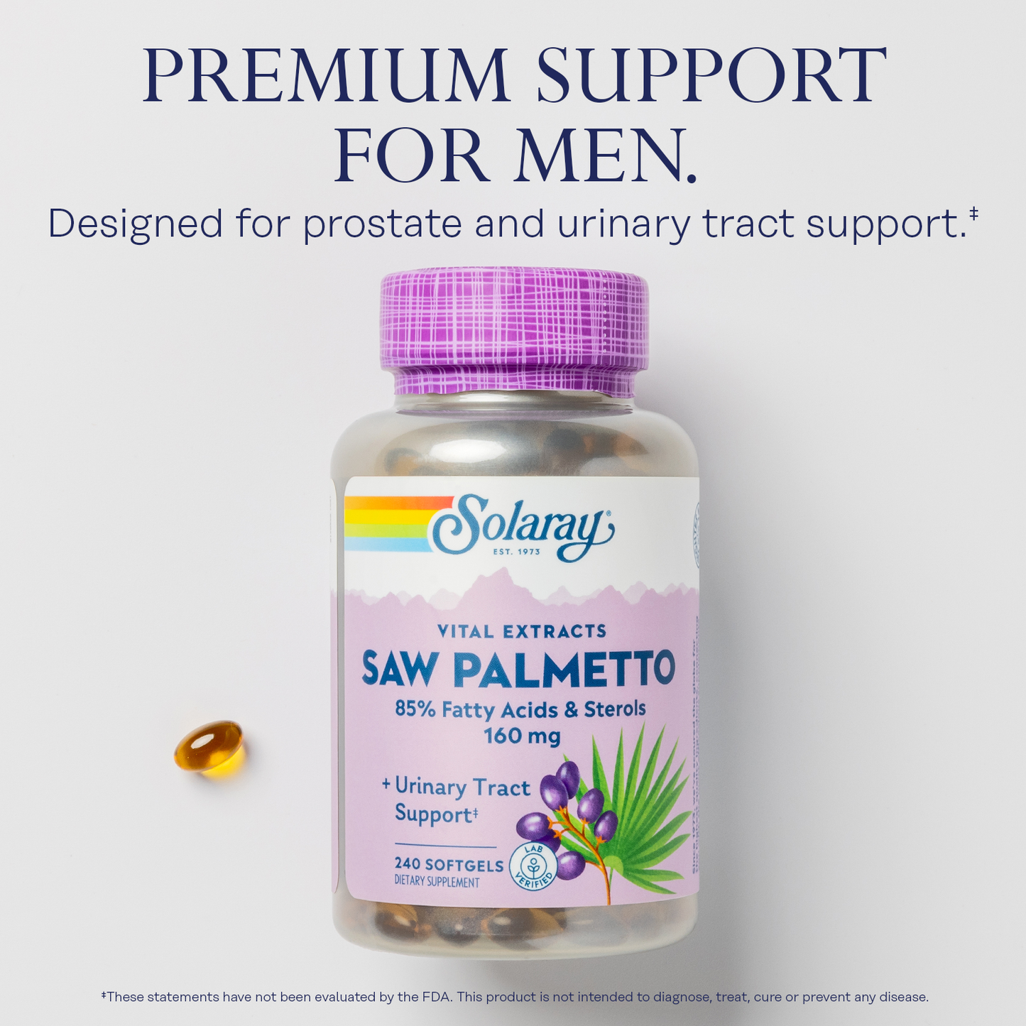 Solaray Saw Palmetto Extract - Prostate Health and Urinary Tract Support - 136 mg Fatty Acids and Sterols - Lab Verified, 60-Day Money-Back Guarantee