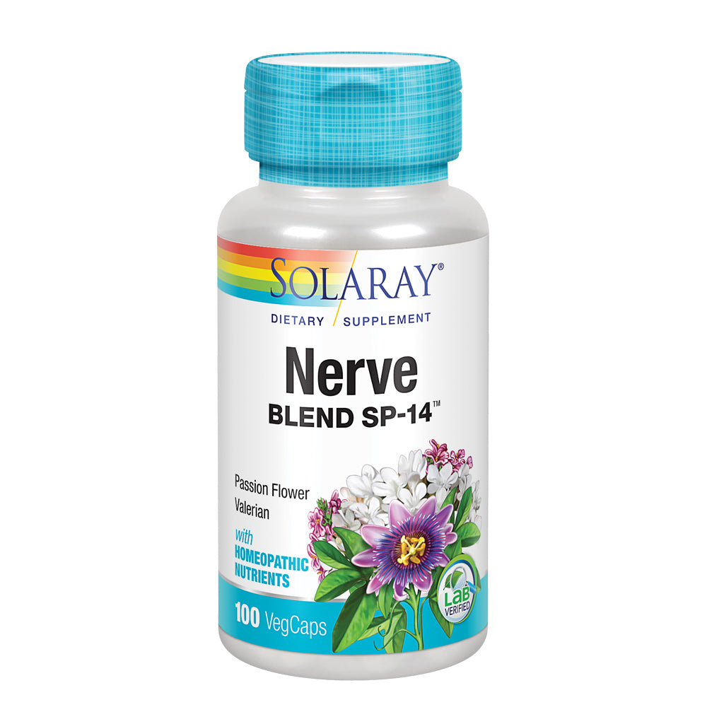 Solaray Nerve Blend SP-14 | Homeopathic Nutrients | Healthy Relaxation, Calming & Sleep Support | 50 Serv | 100 VegCaps