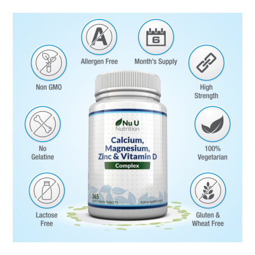 Calcium Magnesium Zinc & Vitamin D 2 Bottles X 365 Vegetarian Tablets by Nu U