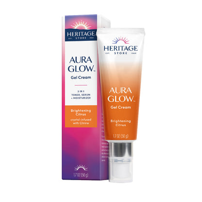 Heritage Store Aura Glow Gel Cream | 3-in-1 Toner, Serum & Moisturizer | Crystal Infused | 1.7oz
