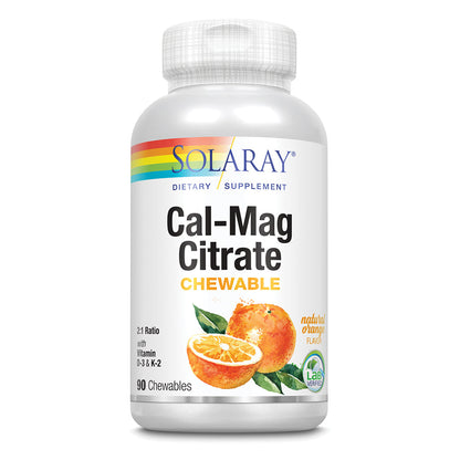 Solaray Cal-Mag Citrate Plus D-3 & K-2 Orange Chewables | 90 Count