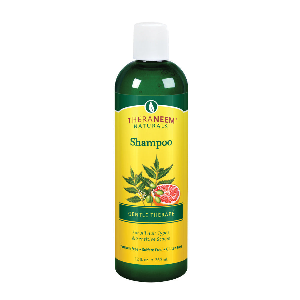 TheraNeem Gentle Therap Shampoo | Soothing Formula w/ Organic Neem Oil | All Hair Types & Sensitive Scalp, Vegan | 12oz