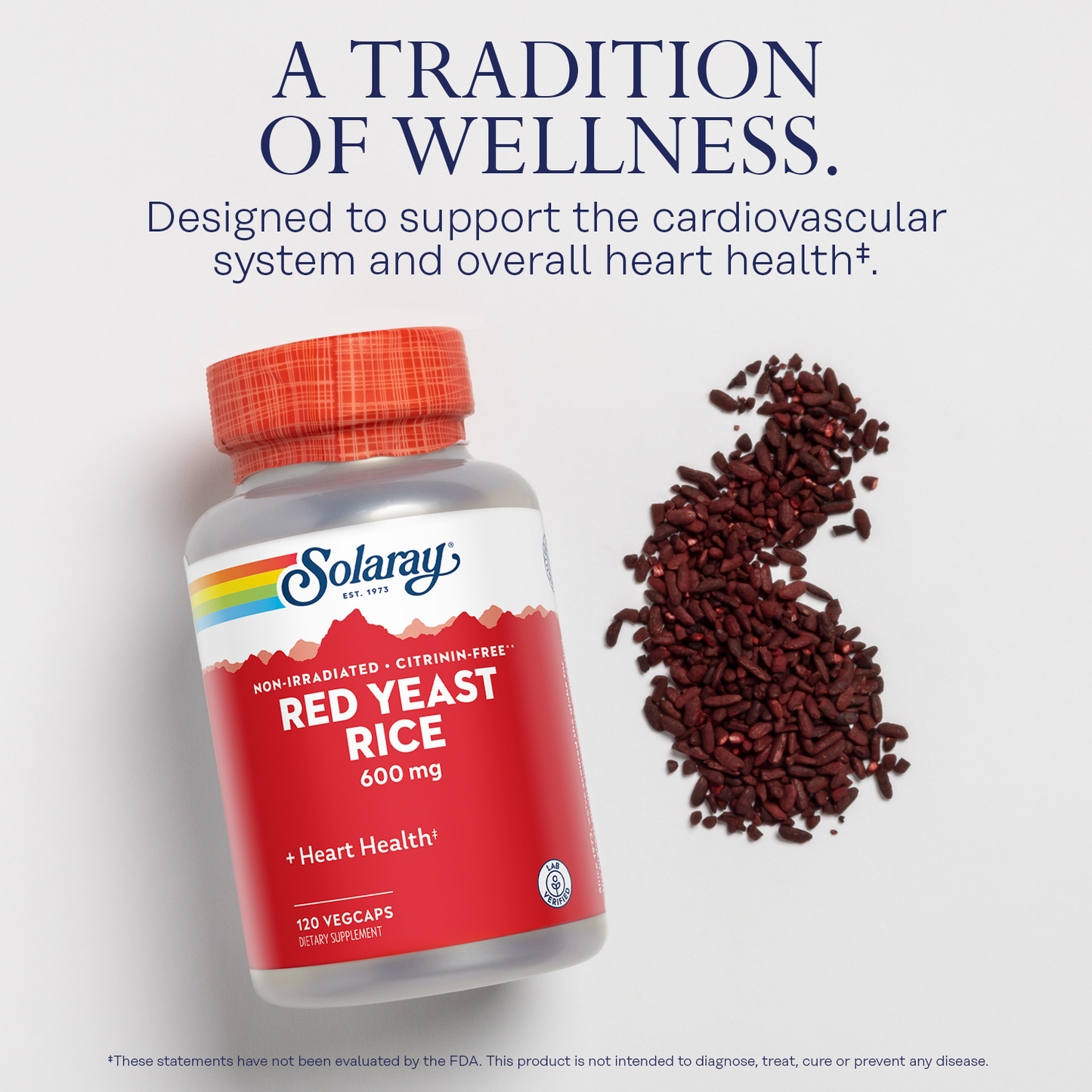 Solaray Red Yeast Rice 600mg Healthy Heart & Cardiovascular System Support , Non-Irradiated & No Citrinin , Lab Verified , 120 VegCaps