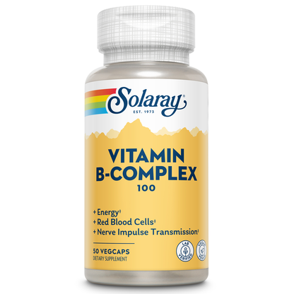 Solaray Vitamin B Complex 100 mg, Healthy Energy Supplement, Red Blood Cell Formation, Nerve & Immune Support, Super B Complex Vitamins with Folic Acid, Vitamin B6, B12, Biotin & More, Vegan, 50 VegCaps