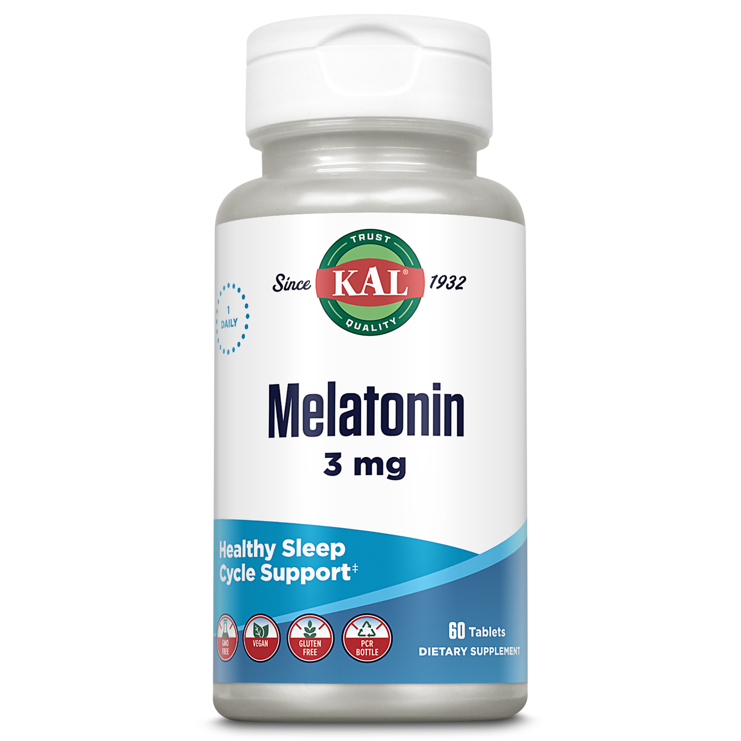 KAL Melatonin 3mg Sleep Aid, Fast Dissolve Melatonin Tablets, Calming Relaxation and Healthy Sleep Cycle Support, with Added Vitamin B6, Vegan, Gluten Free, Non-GMO (60 Servings, 60 ActivTabs)