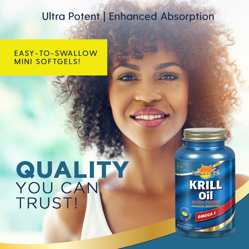 Nature's Life Krill Oil 1000mg, Ultra Potent Mini Softgels | Immune, Heart, Joint Support with Omega-3s | 90ct, 45 Serv.