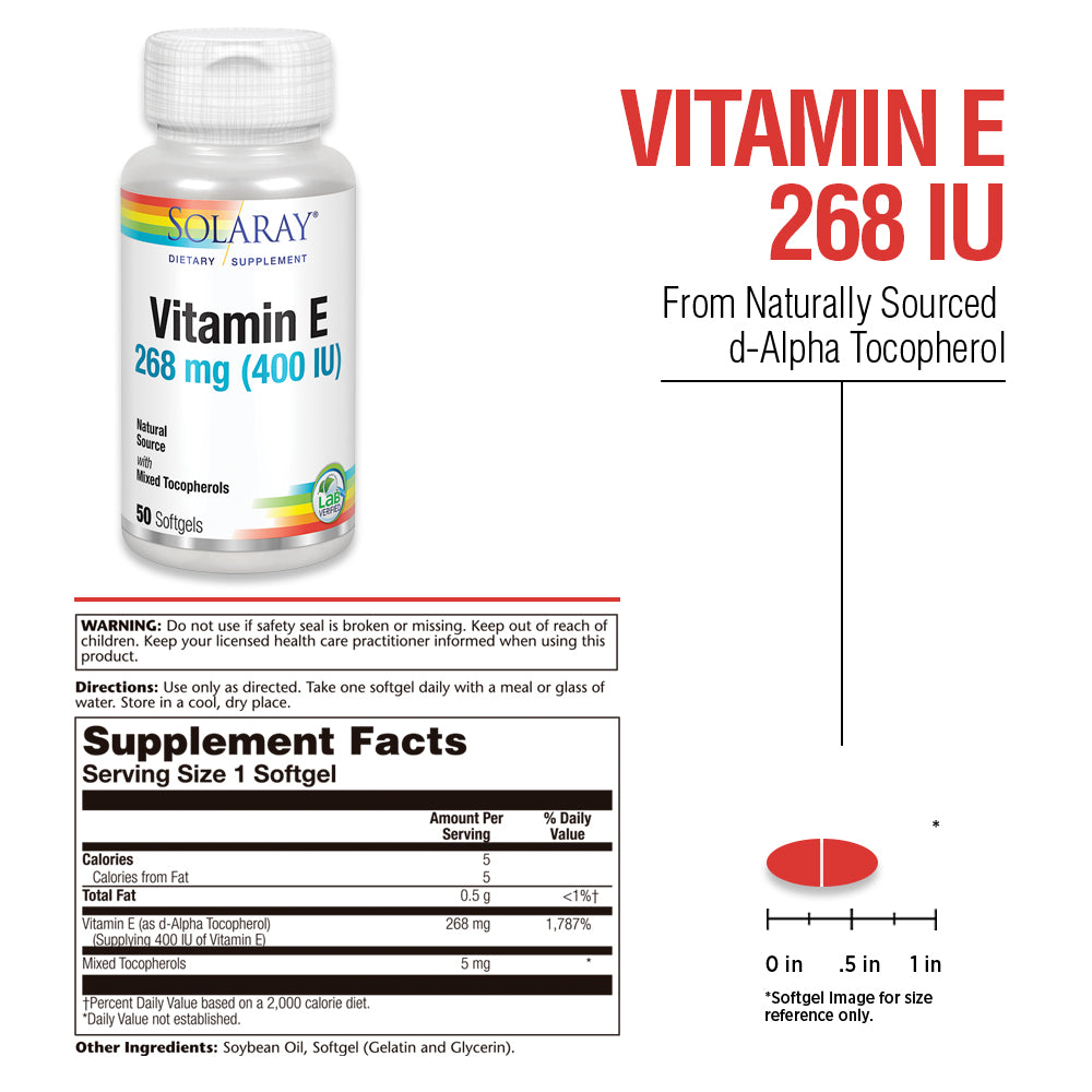 Solaray Vitamin E d-Alpha Tocopherol 268mg (400 IU) | Heart & Skin Health, Antioxidant Activity Support