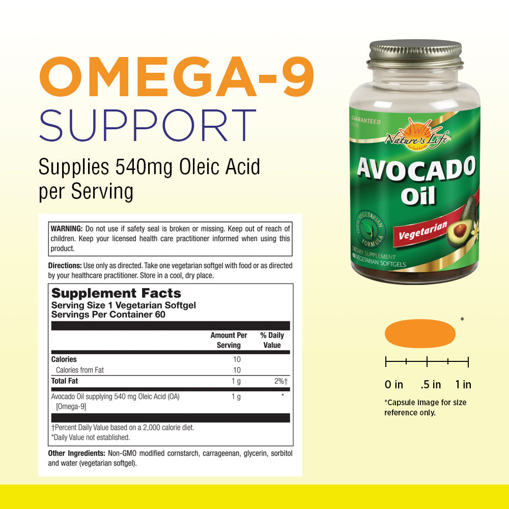 Nature's Life Avocado Oil, Vegetarian | Joint Supplement | Skin & Eye Health Support | 60 CT