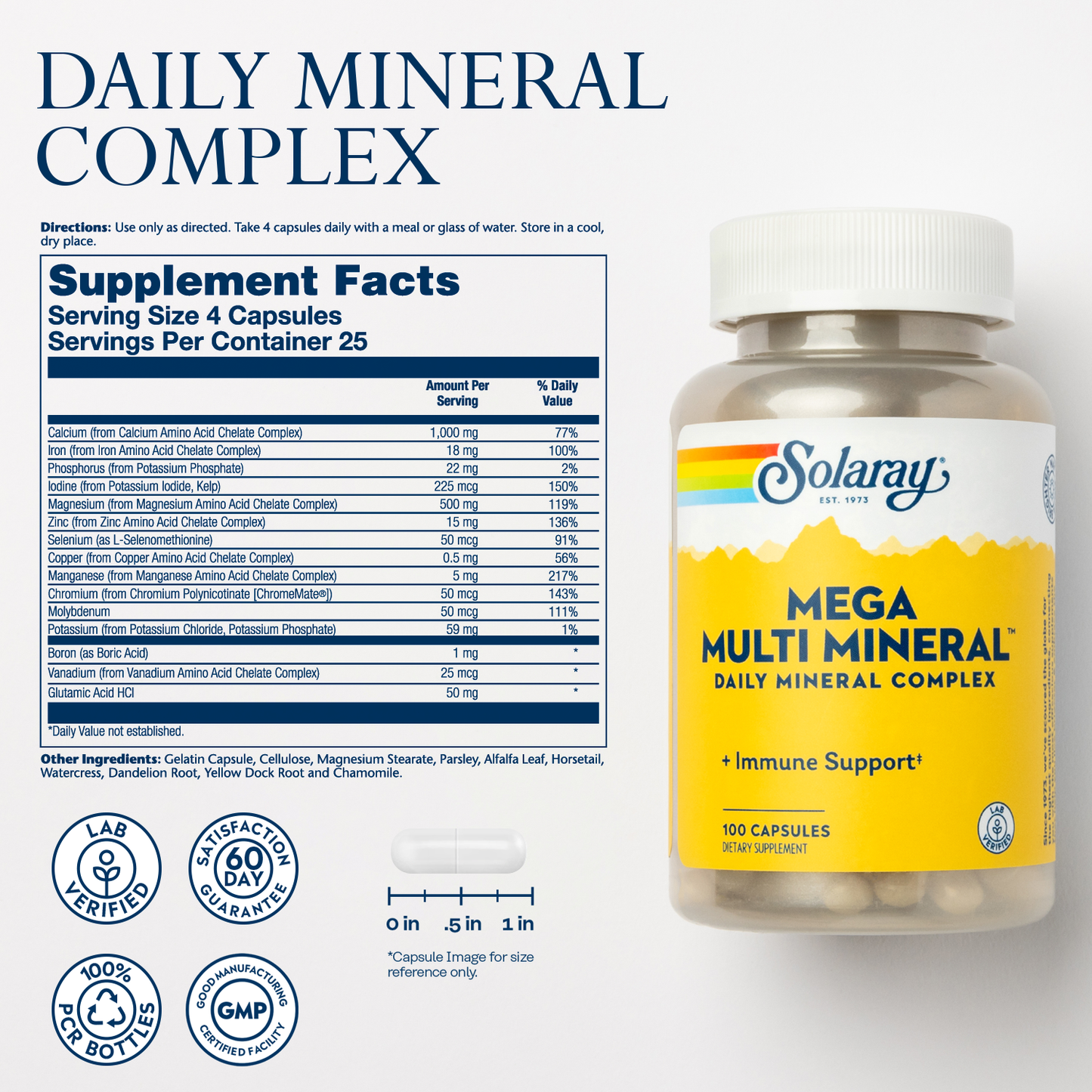 Solaray Mega Multi Mineral, 200 Capsules (25 Servings, 100 Capsules)