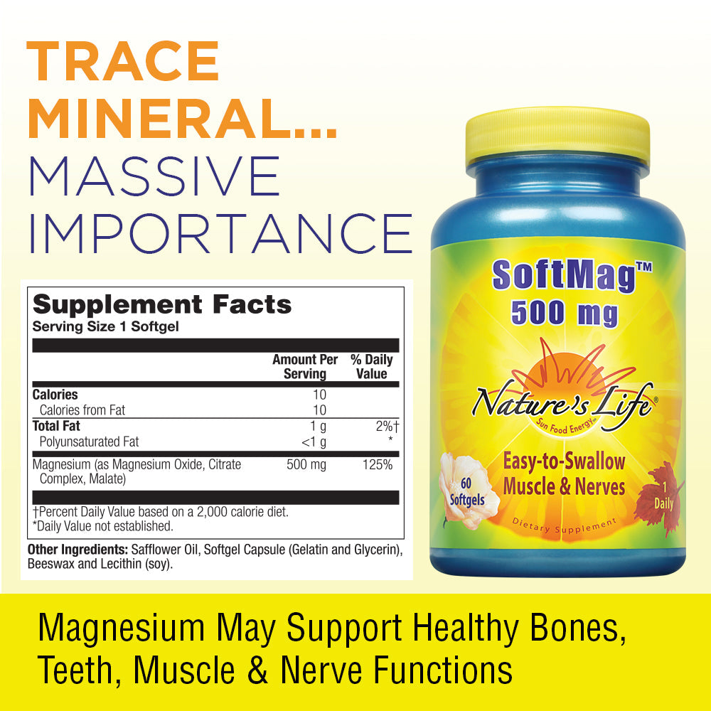 Natures Life SoftMag 500 mg | Magnesium Complex Supplement | Supports Strong Bones, Muscle & Nerve Health | 60 Softgels