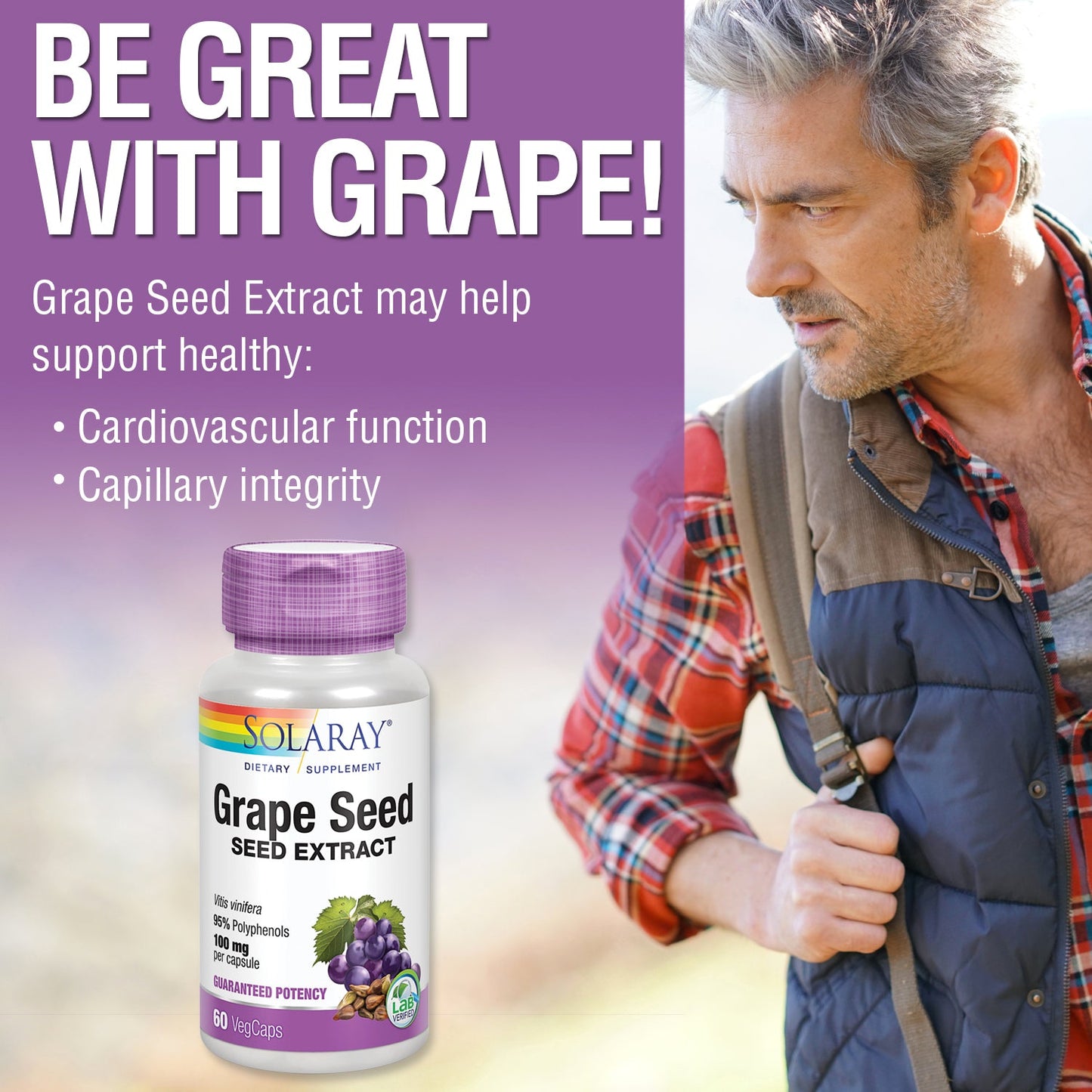 Solaray Grape Seed Extract 100 mg Plus Bioflavonoid Complex | Healthy Cardiovascular & Blood Vessel Support | 60 VegCaps