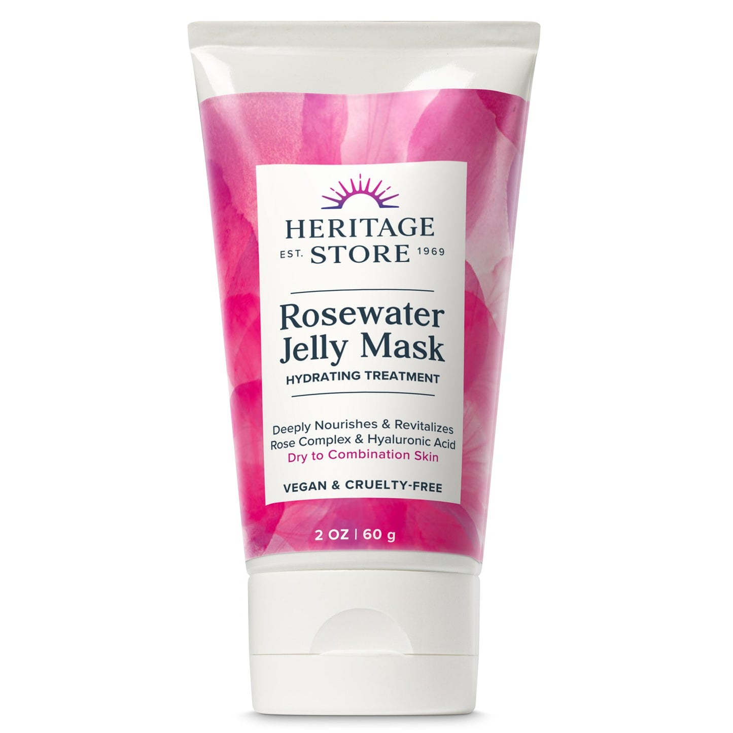 Heritage Store Rosewater Jelly Face Mask, Hydrating Treatment for Dry Combination Skin, Refreshing Gel Facial Mask Locks in Moisture with Hyaluronic Acid & Rose Complex, Vegan & Cruelty Free, 2oz