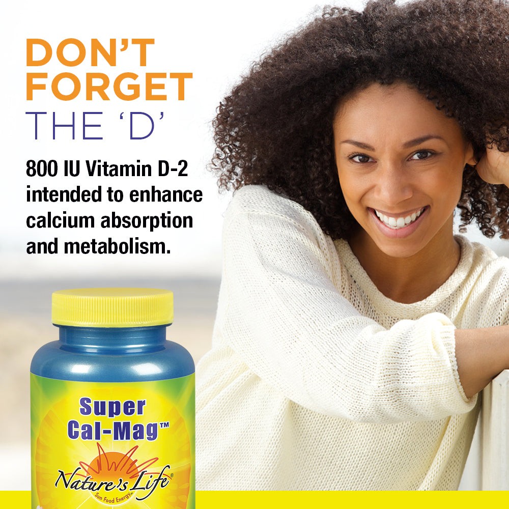 Nature's Life Super Cal Mag | 1000mg of Calcium & 500mg of Magnesium with Vitamin D-2 | Healthy Teeth & Bones Support (100 CT)