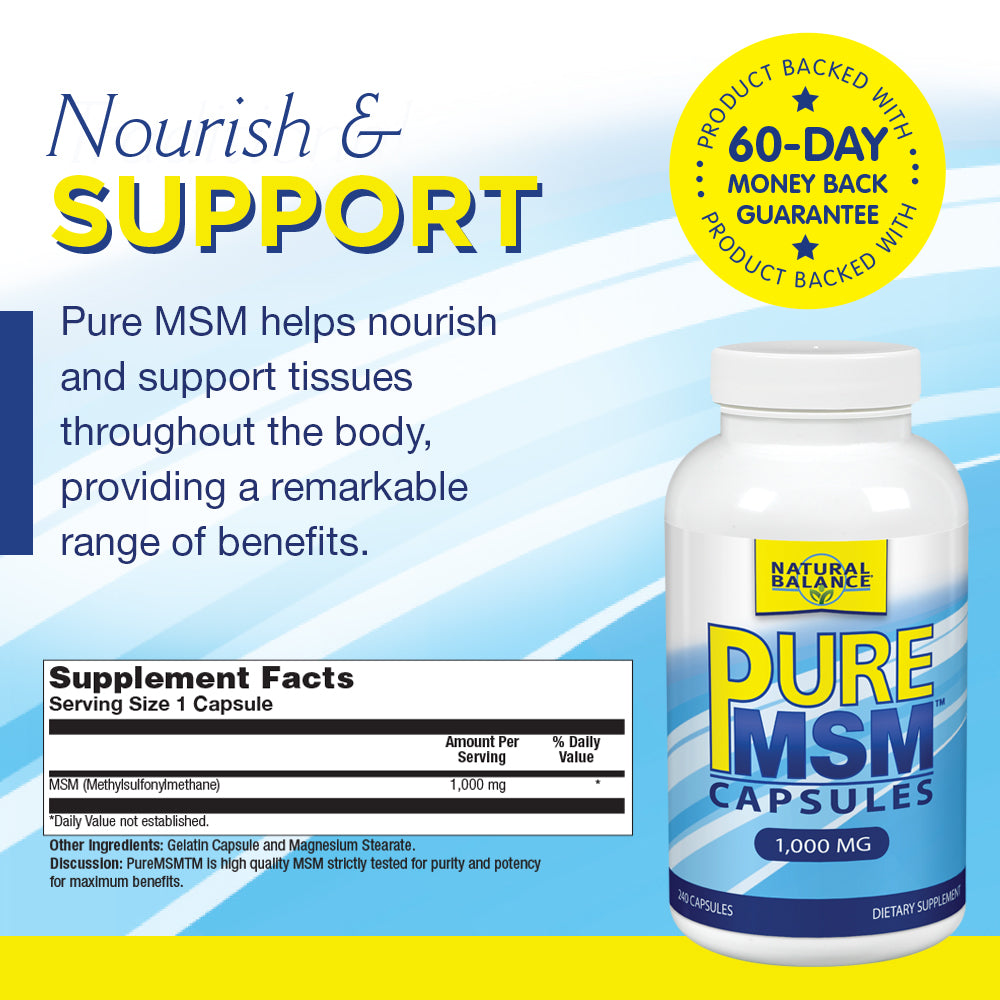 Natural Balance Pure MSM Capsules | Sulfur Supplement Helps Supports Joint Comfort, Collagen & Keratin Production | 240 Count