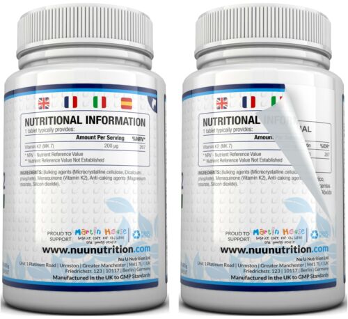 Vitamin K2 MK 7 200mcg - 5 Bottles 365 Vegetarian and Vegan Tablets