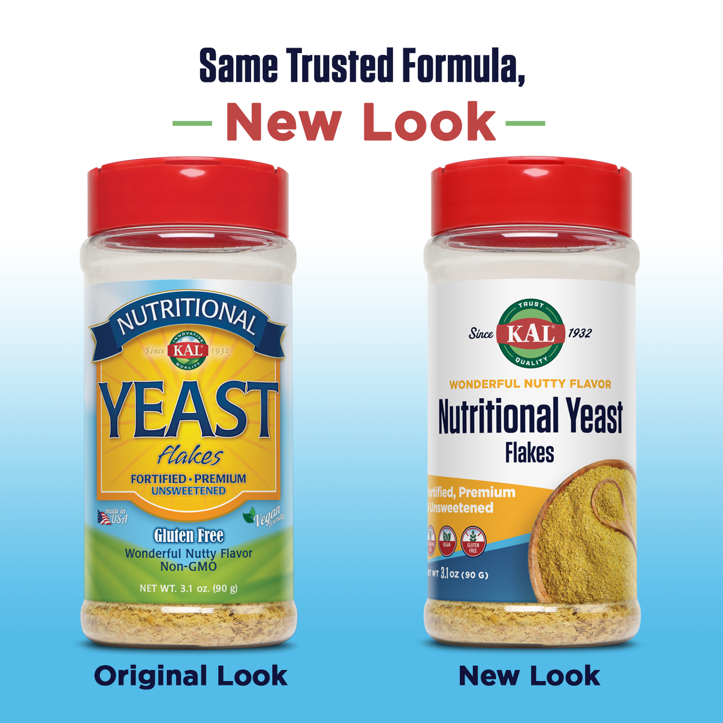 KAL Nutritional Yeast Flakes, Fortified with B12, Folic Acid & Other B Vitamins, Unsweetened, Great Nutty Flavor, Vegan & Gluten Free, 60-Day Money Back Guarantee, Made in the USA, 20 Servings, 3.1oz