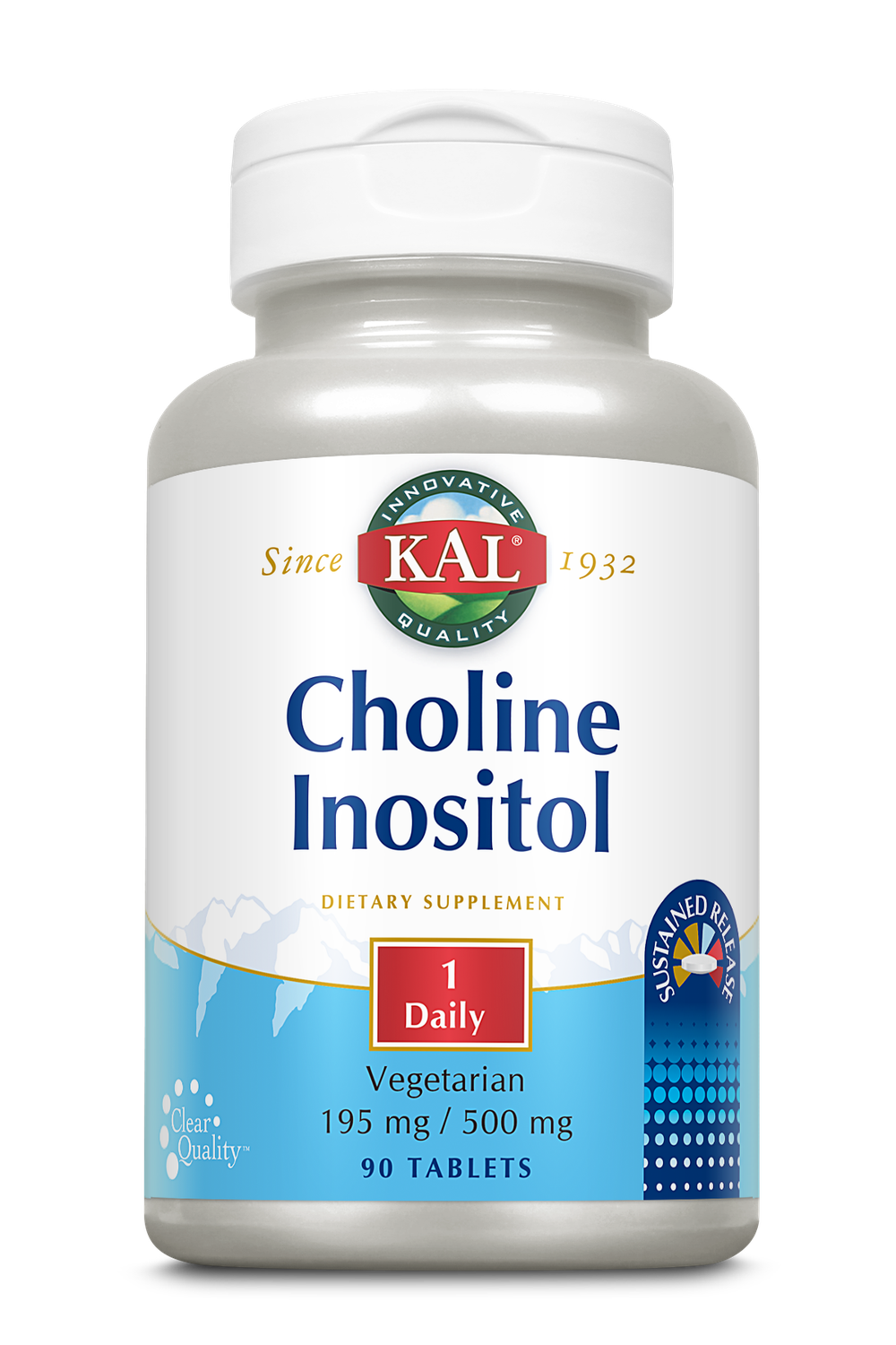 KAL Choline Inositol 195/500 mg | 1 Daily, Sustained Release | Healthy Brain, Liver, Cell & Mood Support | 90 Tablets