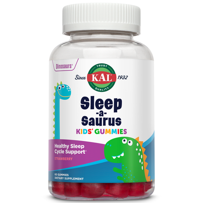 KAL Sleep-a-Saurus Melatonin Gummies for Kids, 1 mg Melatonin for Kids Healthy Sleep Cycle Support, Vegan & Gluten Free, No Artificial Flavors or Colors, 60 Day Guarantee, 60 Servings, 60 Gummies