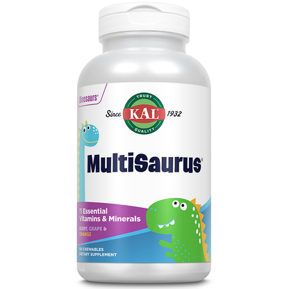 KAL MultiSaurus Kids Chewable Multivitamins, 11 Essential Vitamins and Minerals for Kids, Berry, Grape, Orange Chewables, Gluten and Fructose Free, 180 Servings, 180 Dinosaur-Shaped Chewables