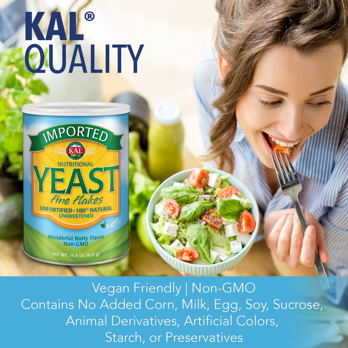 KAL Imported Nutritional Yeast Flakes, Unfortified & Unsweetened Fine Flakes, 100% Natural Source of Amino Acids & B Vitamins, Great Nutty Flavor, Non-GMO & Vegan