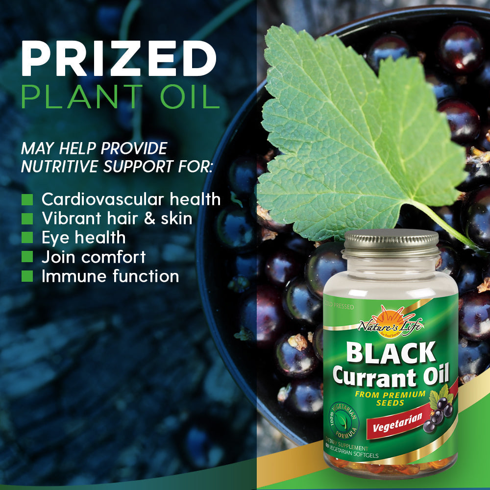 Nature's Life Black Currant Seed Oil 1000mg | Vegetarian, Cold Pressed | With GLA Omega-6 and ALA Omega-3 | 60 CT