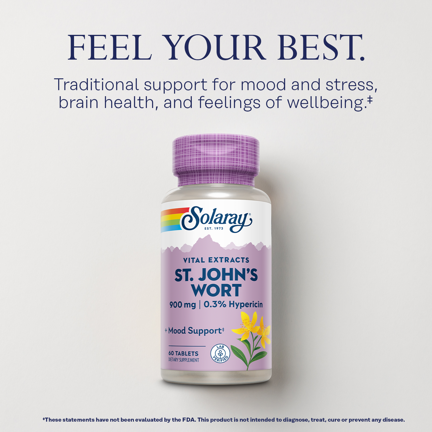 Solaray St. Johns Wort Aerial Extract One Daily 900mg , Standardized w/ 0.3% Hypericin for Mood Stability & Brain Health Support, Non-GMO , 60 Ct