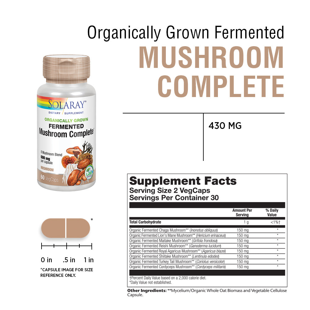 Solaray Fermented Mushroom Complete 600 mg | Healthy Immune Function Support | 30 Serv | 60 VegCaps