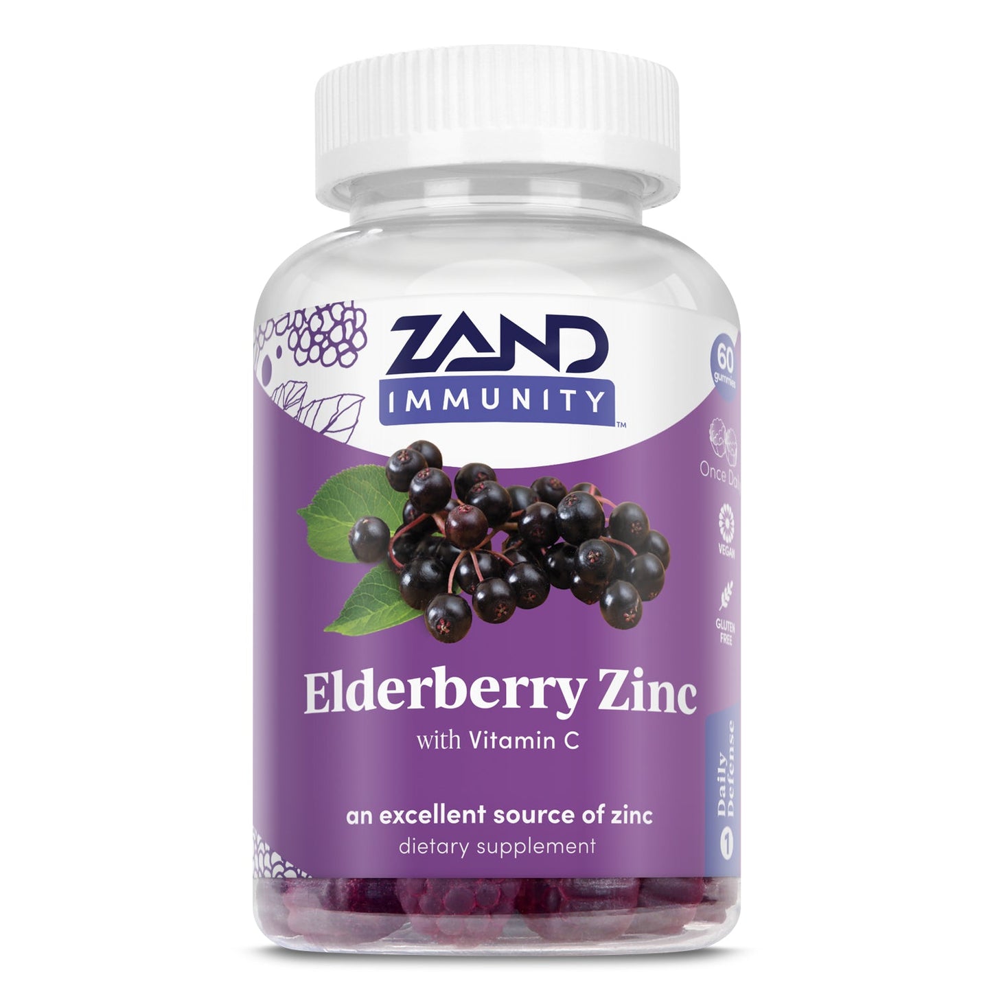 Zand Immunity Gummies | Immune Support for Adults & Kids with Vitamin C, Acerola & Rose Hips (Elderberry Zinc, 60 CT)