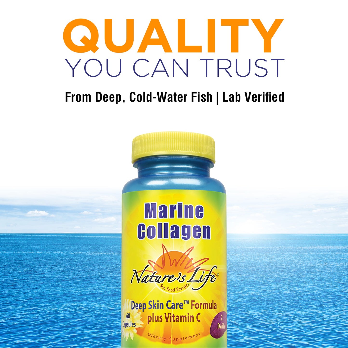 Natures Life Marine Collagen Deep Skin Care Formula Plus Vitamin C | From Deep Cold-Water Fish | 30 Servings, 60 Caps