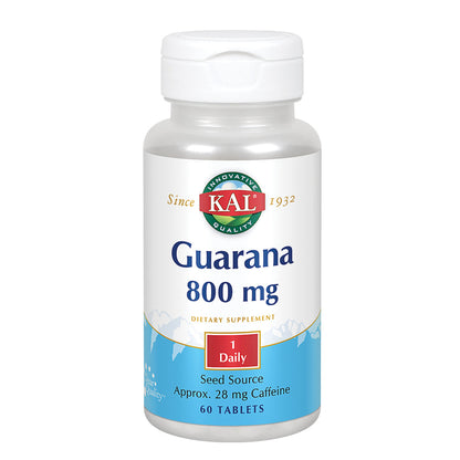 KAL Guarana 800 mg | Approx. 28 mg of Naturally Occurring Caffeine | Healthy Energy & Focus Support | 60 Tablets
